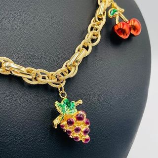 GARGANTILLA ABALORIOS PERA UVAS Y CEREZAS 18K