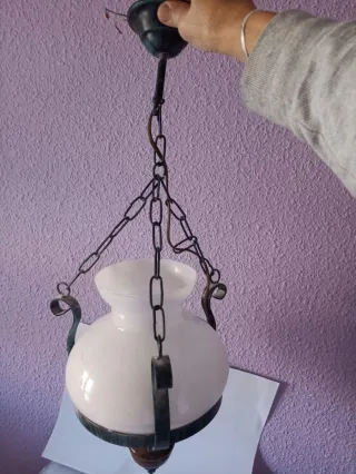 Lámpara farol cristal blanco y madera