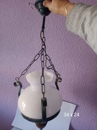 Lámpara farol cristal blanco y madera