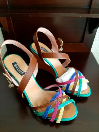 Sandalias piel Cuña Cuplé Multicolor