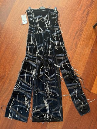 Vestido Zara Terciopelo Negro Strass