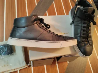 Santoni Sneakers Alte Pelle Nere/Grigie Tg 42