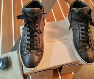 Santoni Sneakers Alte Pelle Nere/Grigie Tg 42