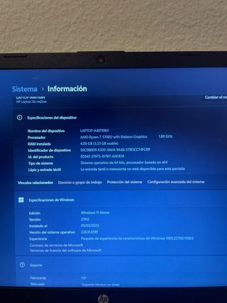 HP Laptop 15s-eq2xxx Ryzen 7 5700 4GB RAM
