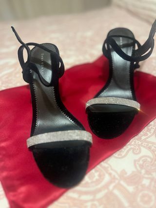 Sandalias Zara Terciopelo y Brillos Talla 38