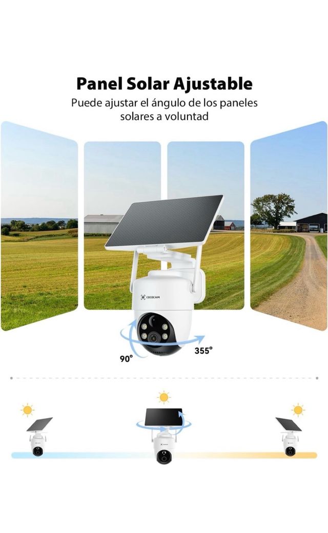 COCOCAM Cámara Vigilancia 4K WiFi Exterior Solar