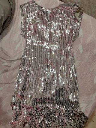 Vestido lentejuelas flecos Zara Talla M