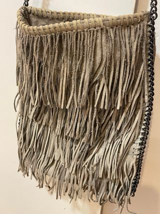 Borsa Stella McCartney con frange beige/grigio in pelle