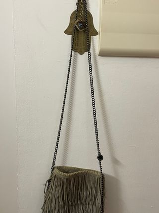 Borsa Stella McCartney con frange beige/grigio in pelle