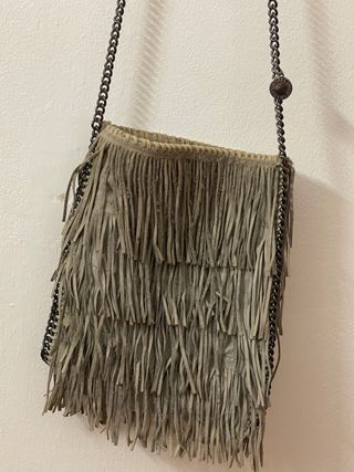 Borsa Stella McCartney con frange beige/grigio in pelle