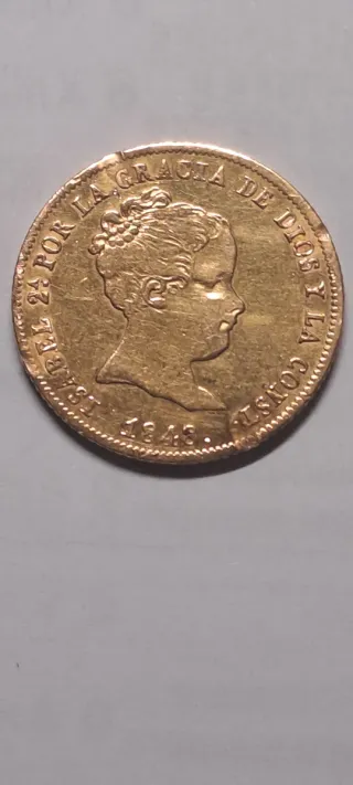 Moneda Oro 80 Reales Isabel II 1843