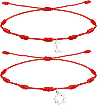Pulseras pareja “Sol y Luna” – 7 nudos rojos