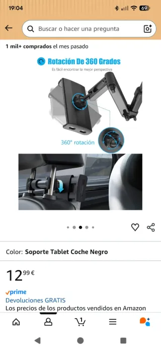 Soporte Tablet Coche Negro Zommuei