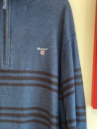 Jersey Gant Media Cremallera Rayas Azul Talla L