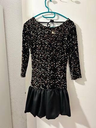 Vestido fiesta lentejuelas negro y dorado