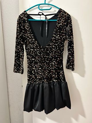 Vestido fiesta lentejuelas negro y dorado