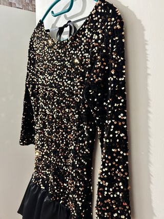 Vestido fiesta lentejuelas negro y dorado