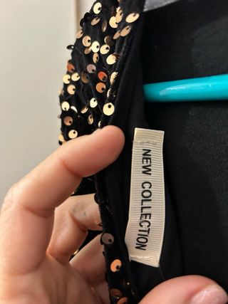 Vestido fiesta lentejuelas negro y dorado