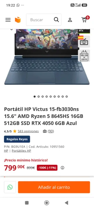 HP Victus Gaming Laptop 15-fb3030ns Blu