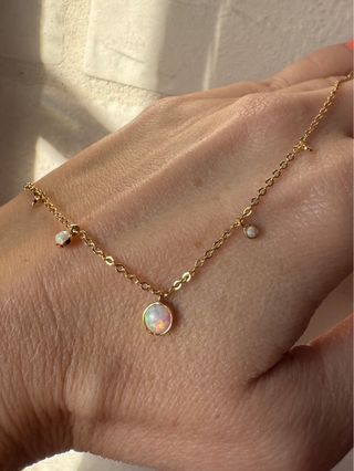 Collana argento 925 placcato oro con opali