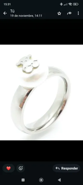 Anillo Tous Perla y Oso Plata