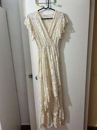 Vestido largo encaje beige talla S