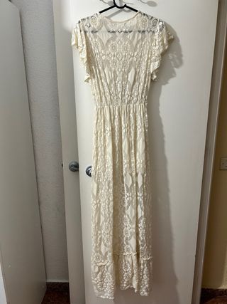 Vestido largo encaje beige talla S