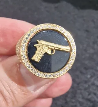 Anillo Oro 18kt Sello Pistola Negro