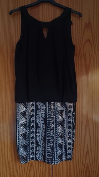 Vestido fiesta negro lentejuelas T.38/M