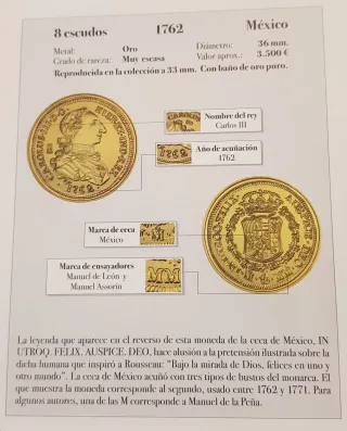 Réplica Moneda 8 Escudos Carlos III 1762