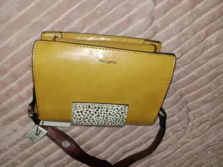 Bolso mostaza y granate estampado topos