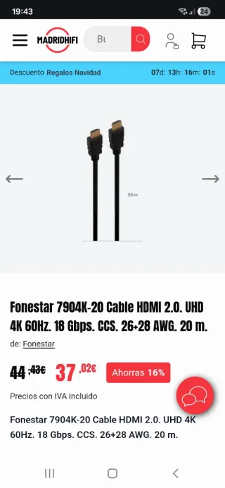 Cable HDMI 2.0 20m NUEVO
