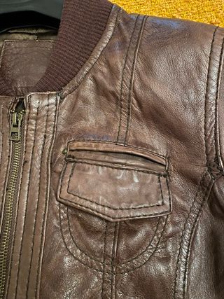 Chaqueta de cuero marrón mujer