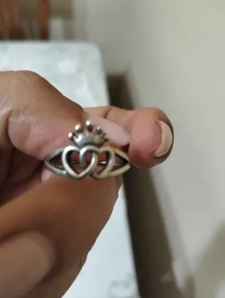 Anillo Plata Corona Corazones