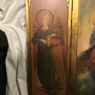 TRIPTICO RELIGIOSO MADERA PINTADO A MANO 62x69 cm