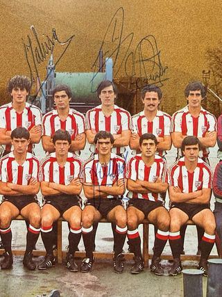 Lámina firmada a mano del Athletic Bilbao 1985