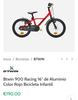 Bicicleta infantil aluminio 16 B'TWIN Racing 900