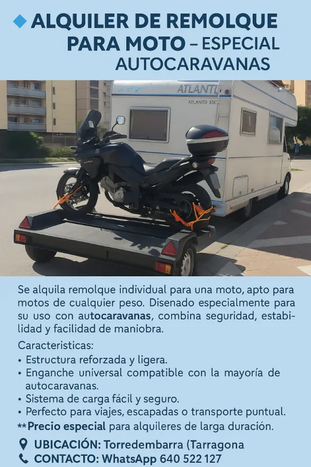 ALQUILER REMOLQUE MOTO ESPECIAL AUTOCARAVANA