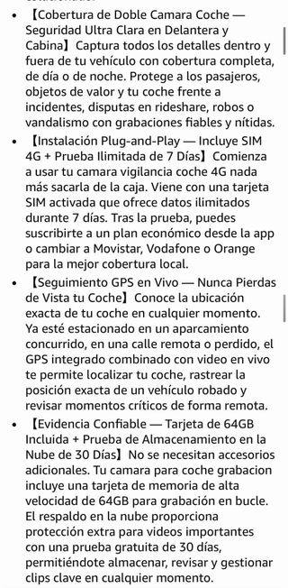 Dashcam 4G SIM Tarjeta64GB Camara Vigilancia coche