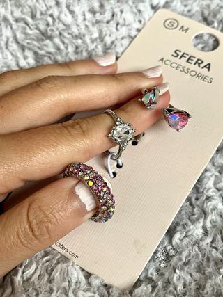 Pack 3 Anillos Sfera Piedras Rosa Talla S