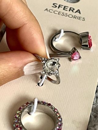 Pack 3 Anillos Sfera Piedras Rosa Talla S