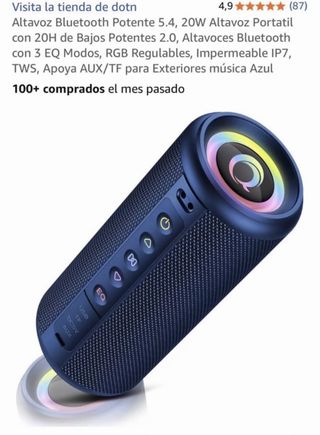 Altavoz Bluetooth 20W Potente RGB IP7
