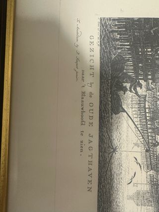 Grabado antiguo: Vista del puerto de Ámsterdam