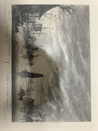 Grabado antiguo: Vista del puerto de Ámsterdam