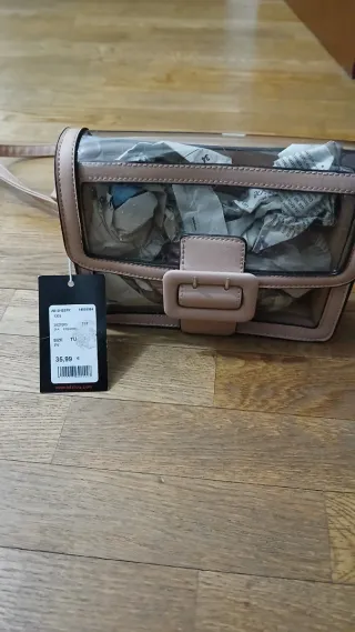 Borsa trasparente con dettagli rosa