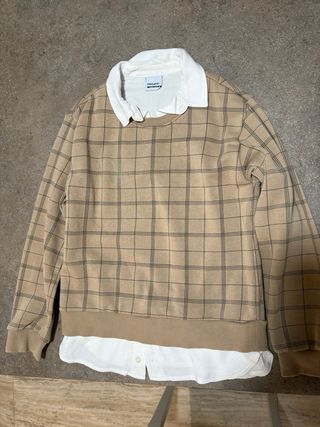 Felpa bimbo a quadri con colletto bianco