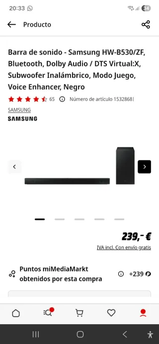 Barra de Sonido Samsung HW-B530/ZF