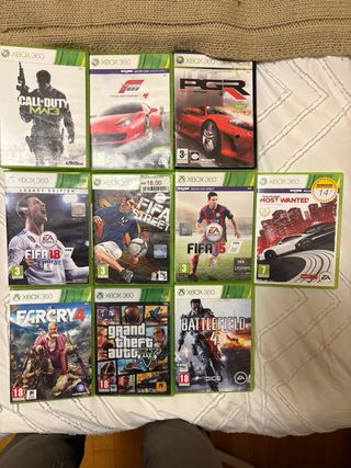 Xbox 360 Negra + 10 Juegos + 2 Mandos