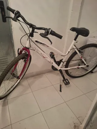 Bicicleta infantil blanca y rosa