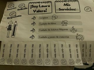 Limpieza a fondo,cuidado de niños y ancianos etc.